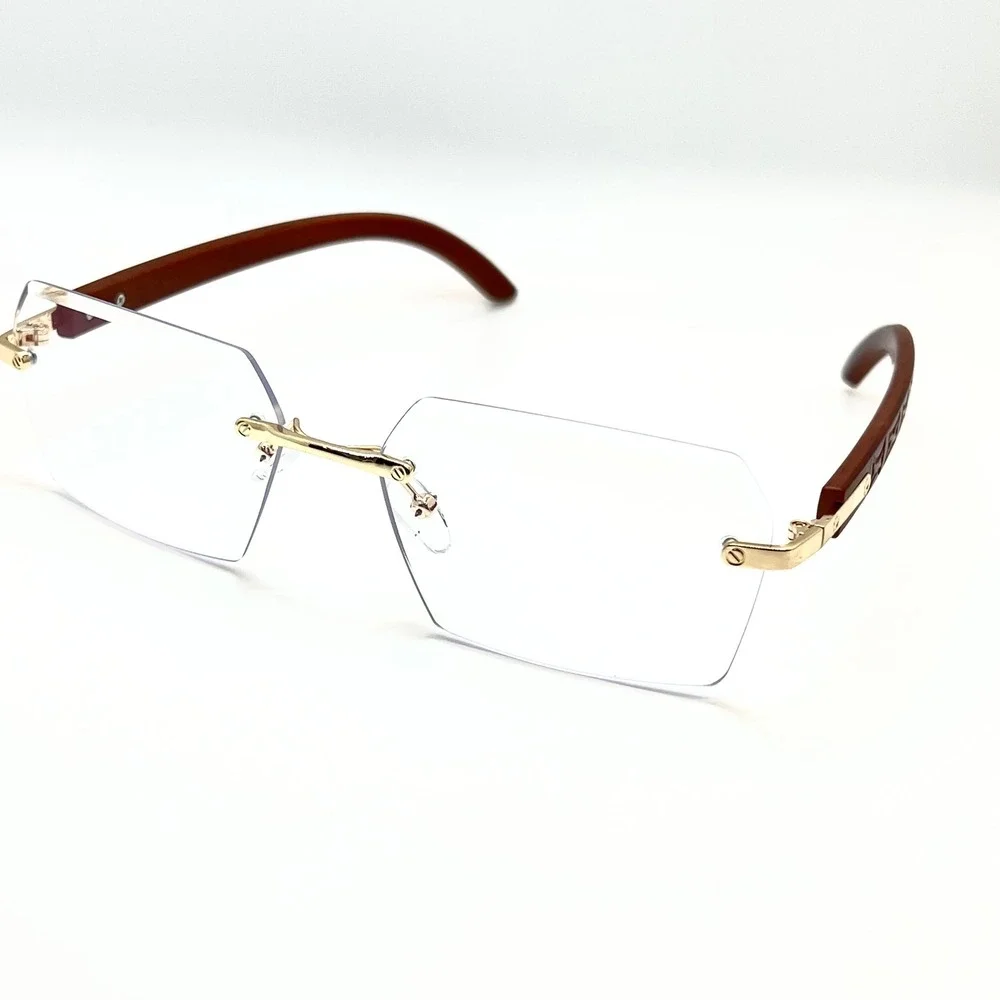 Men‎ Fashion Rimless Sunglasses Rectangle Clear Lens Gold Classy Eyewear Hip Hop